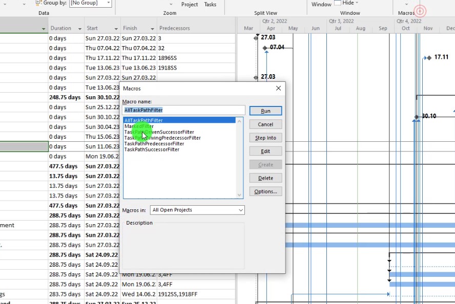 Ms project filter driving predecessors Figure 13