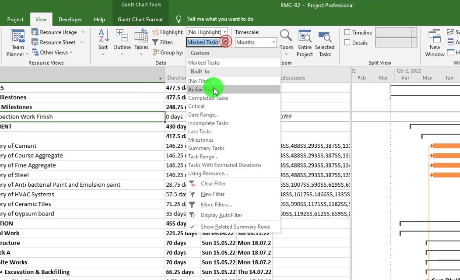 Ms project filter driving predecessors Figure 16