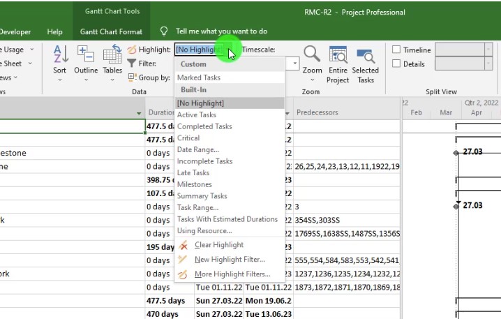 Ms project filter driving predecessors Figure 17