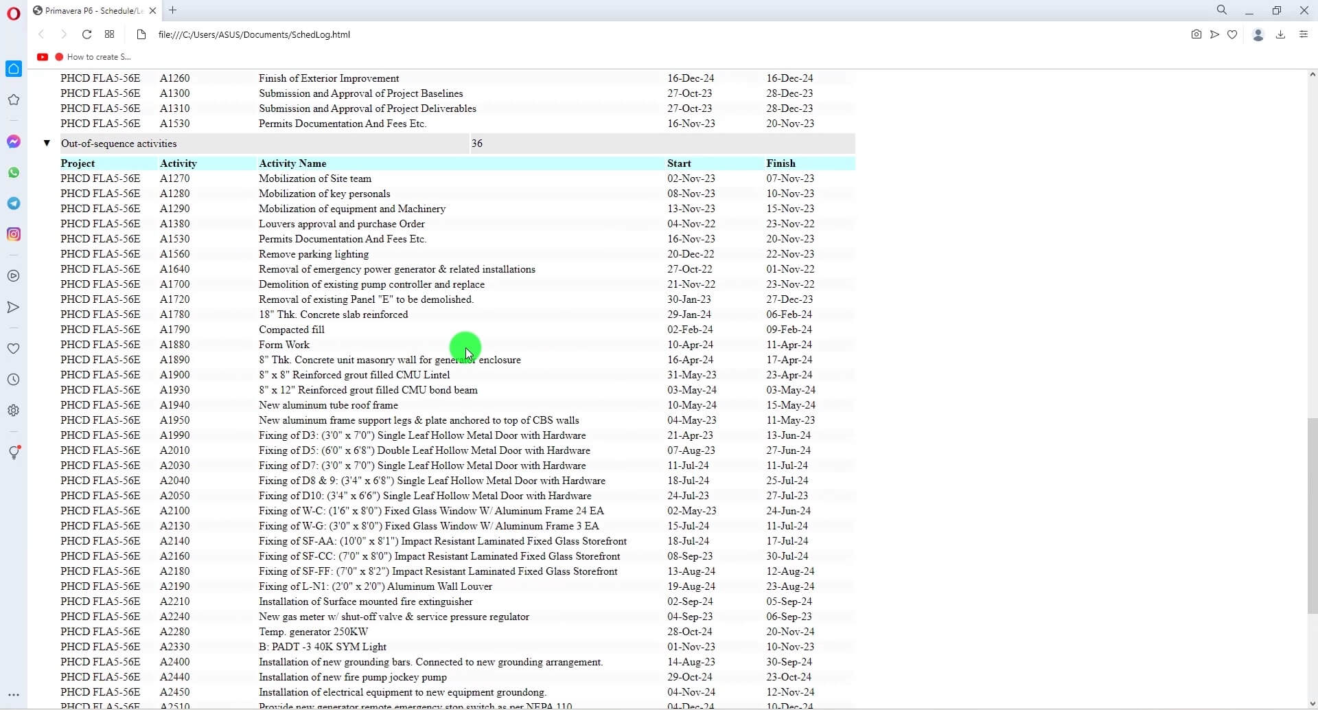 02 Check for Out of Sequence activities in the log