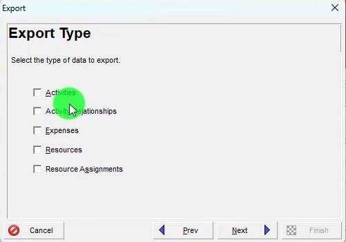 05 Type of data to Export is activity relationships