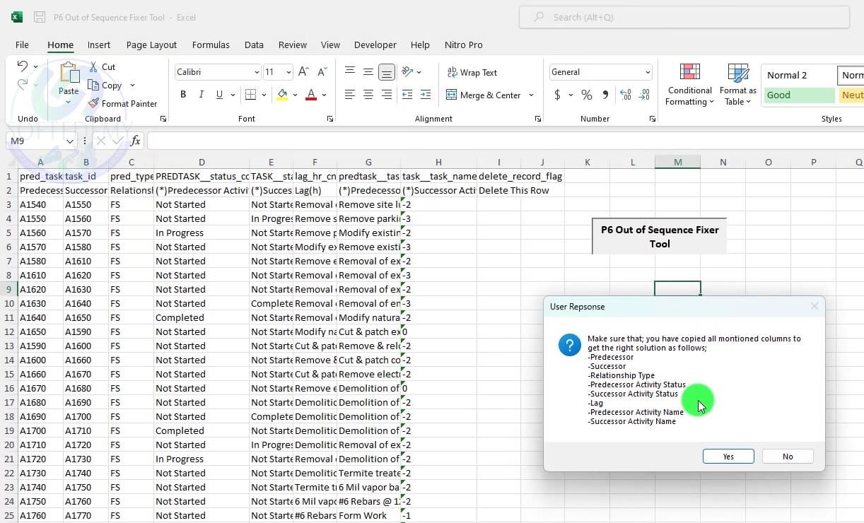 10 Click on the P6 out of sequence fixer tool