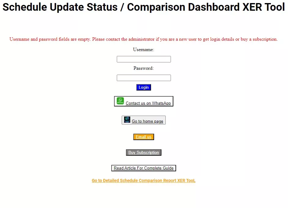 Login Schedule Comparison Dashboard XER Tool